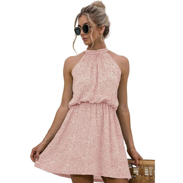 

casual dresses summer halter lace up floral print mini dress vintage sleeveles ball gown short bodycon for women vestido midi, Black;gray