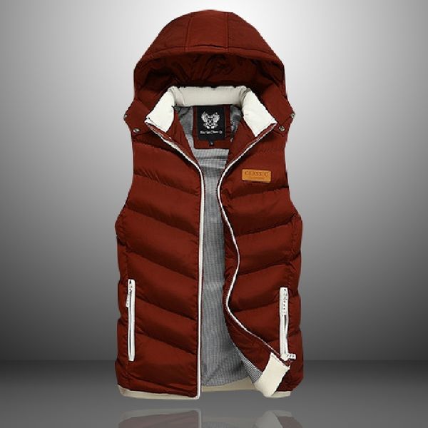 

thicken sleeveless vest jackets winter warm detachable hat cotton-padded vest coats men casual solid color waistcoats 210603, Black;white