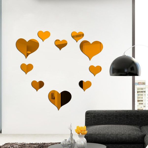 

fridge magnets 1 set gold silver 3d heart mirror wall sticker decoration for diy kids room home party wedding