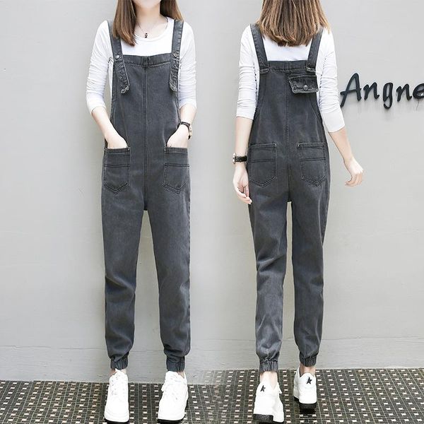 

women's jumpsuits & rompers large size harlan jeans overalls pants female double pocket strap women slim jumpsuit womens denim, Black;white