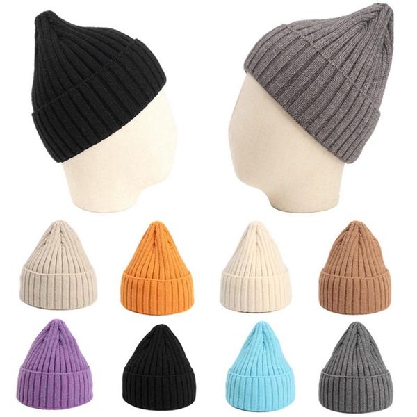 

beanies 1pc stripe solid flannel knit hat 21*23cm for men and women in autumn winter korean version of light board warm pullover