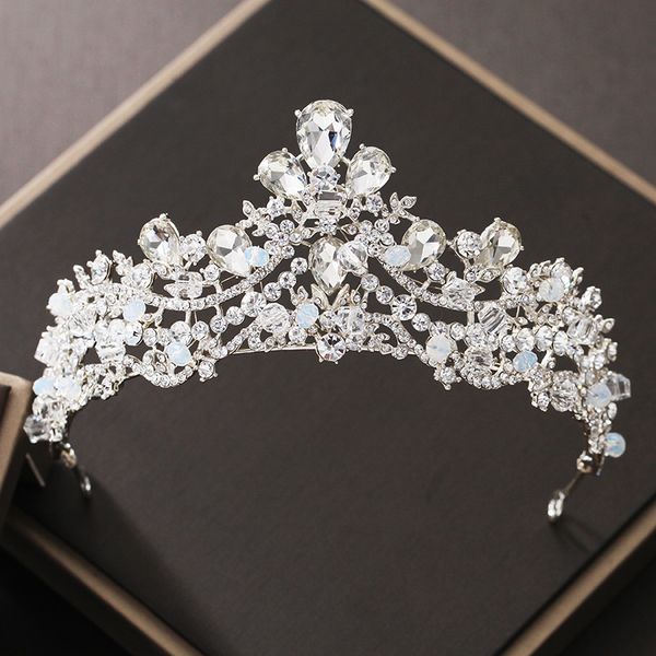 

baroque handmade pearl crystal beads bride crowns rhinestone princess wedding tiaras crown luxury diadem tiara hair jewelry s608, White;golden