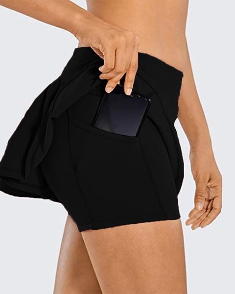 

women's shorts high waist double layered pockets ruffles yoga short, White;black