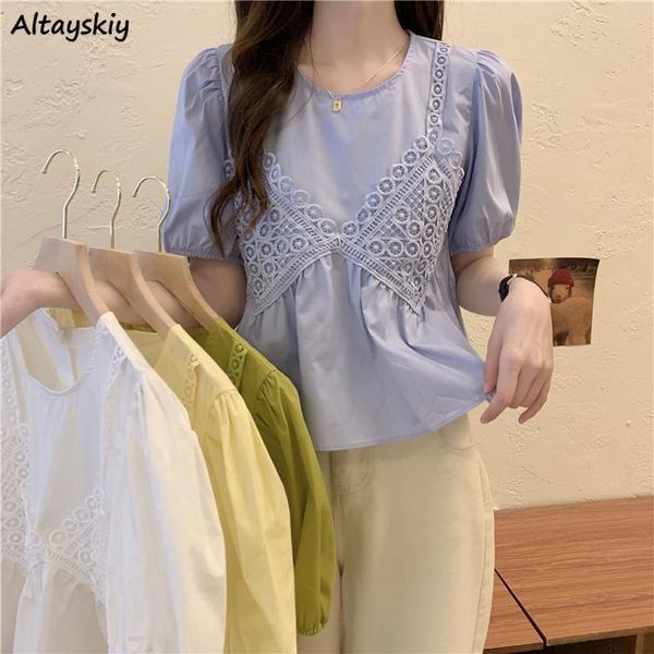 

women's blouses & shirts women lace tender crops female causal solid simple summer stylish sweet style student mujer blusas ulzzang sli, White