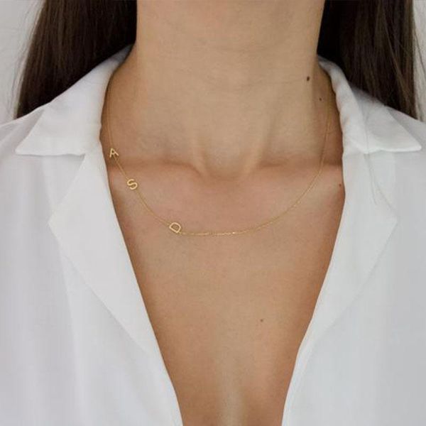 

chains sideways initial necklace a-z letter name gold silver color 26 alphabet dainty love gift