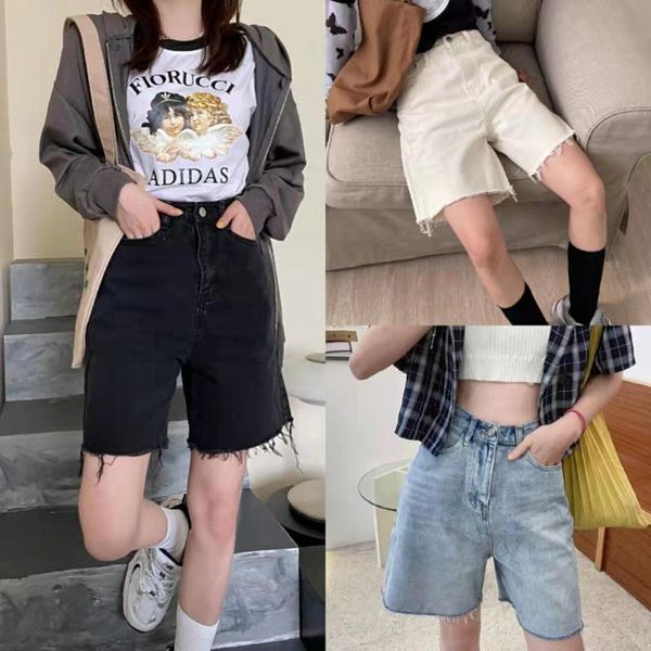 

women's jeans fashion high-waisted short loose straight-leg edge five-point pants shorts bf wind wide-footed thin, Blue