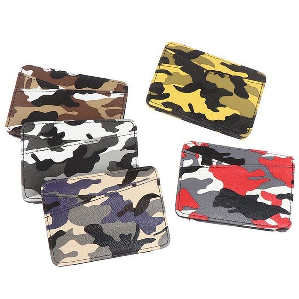 

army camouflage mini mens leather magic wallet with coin pocket slim purse money clip bag bank credit card cash holder, Red;black