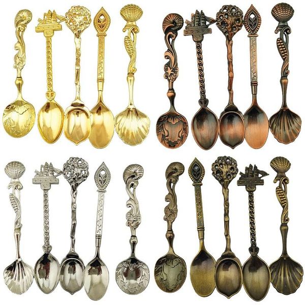 

forks 5 spoon set pure color creative coffee retro stainless steel scoop ice cream soup rice