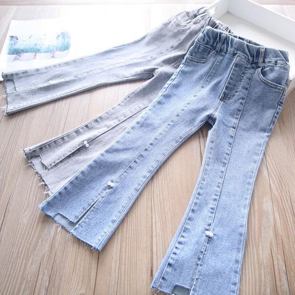 

2021 spring girls pearl jeans wide leg pants children's wear wholesale, Blue