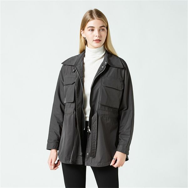 

women's raincoats medium length origin windbreaker, Black