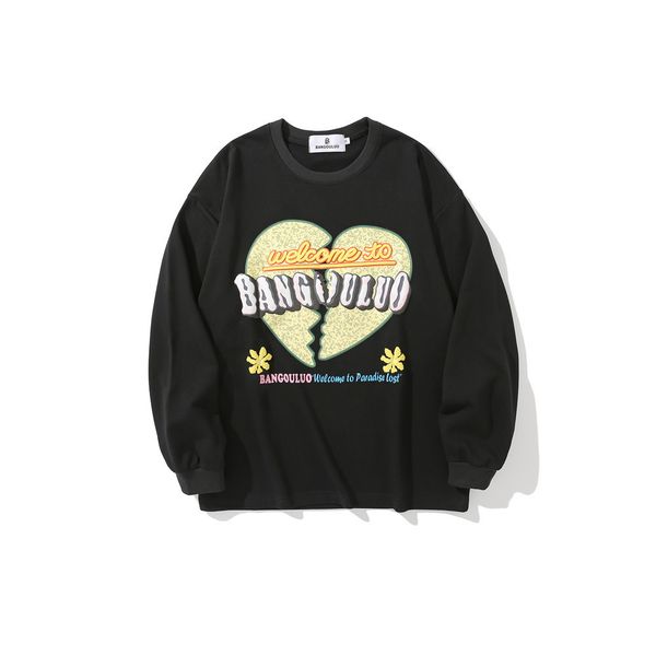 

sweatshirts love letter print pullover hoodless sweater mens fashion brand loose round neck couple long sleeve hoodie, Black