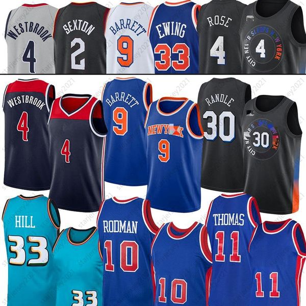 

westbrook julius 4 russell 30 randle rj 9 barrett basketball jerseys 4 derrick rose 33 grant 11 isiah rodman thomas hill 10 dennis jersey 1, Black;red