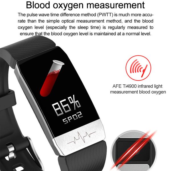 

no-borders t1s smart watch band with temperature measure ecg heart rate blood pressure monitor weather forecast drinking remindg, Slivery;brown