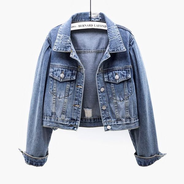 

autumn new vintage blue denim jacket coat women slim outerwear chaquetas mujer high waist frayed long sleeve jeans jacket female, Black;brown