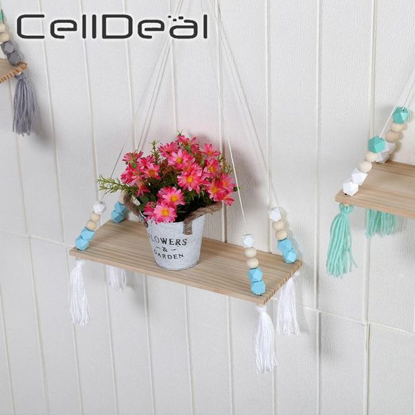 

nordic style wooden wall shelf colorful beads decorative wall shelves plant flower pot rack indoor children room display stand