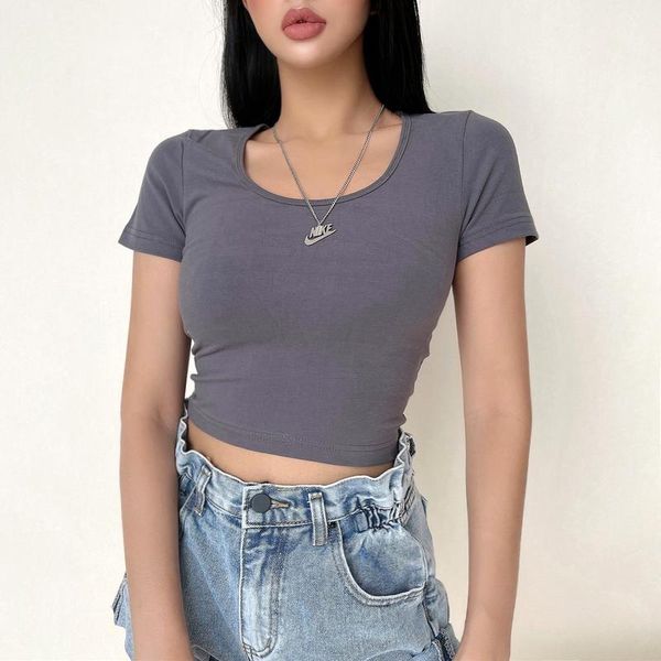 

women's t-shirt women casual short sleeve cropped, White