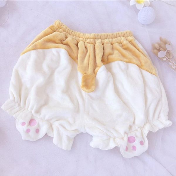

women's shorts autumn winter lolita pumpkin fleece women cute dog leisure coral pajamas kawaii comfortable home wear sleep short, White;black