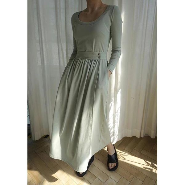 

casual dresses superaen 2021 autumn design asymmetric simple solid o neck full slim a line dress for women, Black;gray