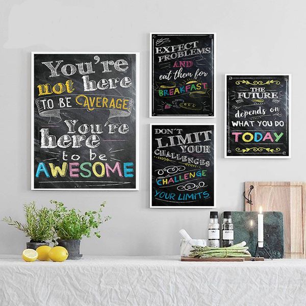 İlham Posteri Blackboard İngilizce Ünlü Alıntı Duvar Ofis Sınıf Çalışma Dekorasyon Tuval Boyama 29 Tasarımlar 40 * 50 cm BT1083