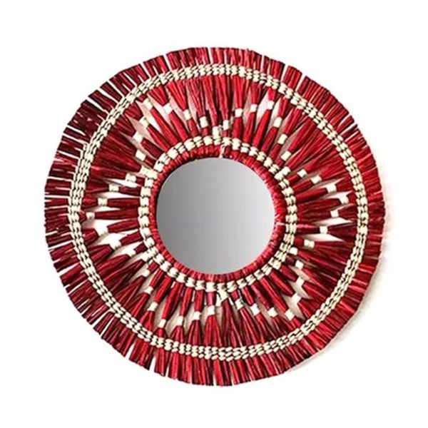 

mirrors rattan plaited seaweed art makeup mirror nordic style wall hanging home living room bedroom decoration pography prop 28gf