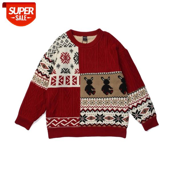 

seveyfan 2021 men's sweater color-blocking plus velvet sweater winter new autumn winter thick loose korean fashion #vm7j, White;black