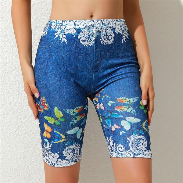 

women's leggings women floral printed high waist stretch hip lift knee length solid color female casual fashion, Black