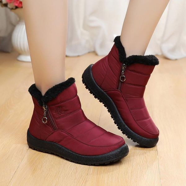 

boots women's fur ankle cotton warm snow boot winter shoes for women bottom cloth padded plus velvet snowshoes#1125, Black