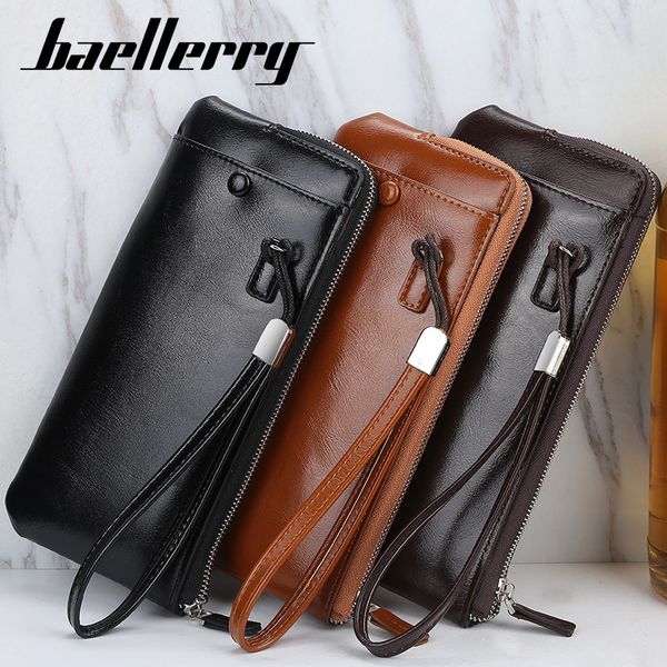 

baellerry mens wallet long thin multi card zipper wallet luxury designer wallets men multi function mobile phone bag carteras, Red;black