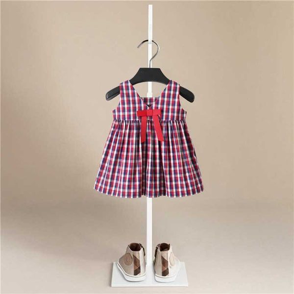 Nette Kleinkind Kinder Mädchen Kleid 2019 Sommer Ärmelloses Rot Plaid Kinder Kleider Casual Baumwolle Kleid Kinder Kleider für Mädchen Q0716