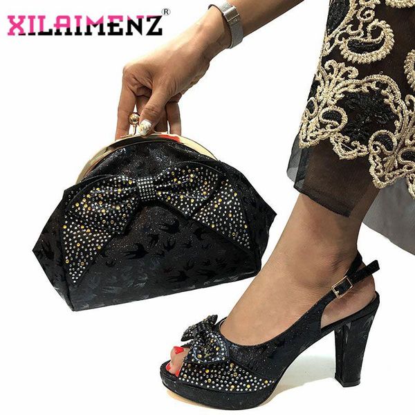 

dress shoes black 2021 nigerian for women sandal bag set evening shining crystal african with matching and