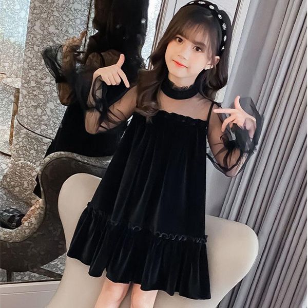 Mädchen Kleider Frühling Teenager Kleid Mädchen Kleidung Kinder Langarm 2021 Schwarz Für Mädchen Party Teenager Kleidung Herbst