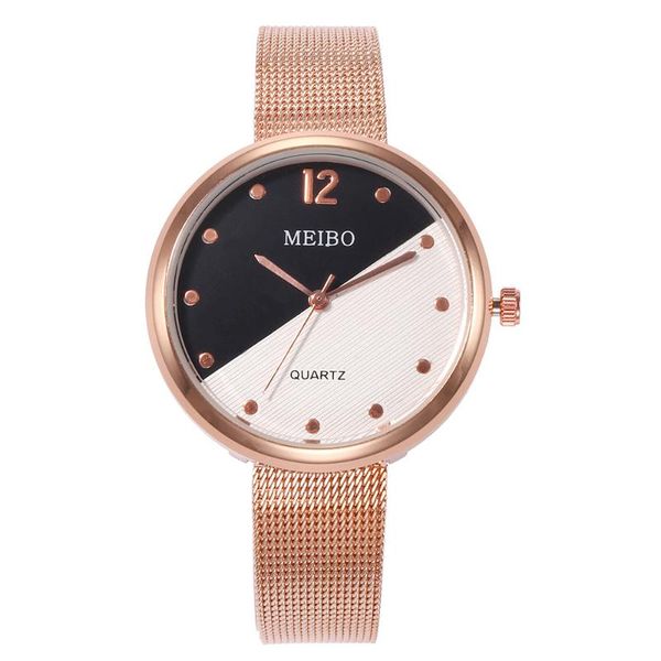 

wristwatches luxury rose gold stainless steel double color watch ladies mesh band quartz wrist watches female clock relogio feminino, Slivery;brown