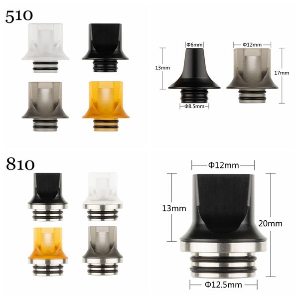 2 Stile Acryl-Tropfspitze mit flachem Mund, Kunststoff, Metall, SS, breite Bohrung, quadratisches Mundstück für Tankzerstäuber mit 510/810-Gewinde