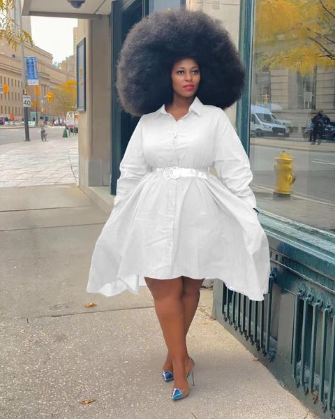 

casual dresses vavcy 2021 spring autumn white front button up loose-fitting fatty lady midi dress, Black;gray