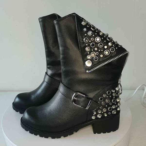 

boots women ankle boots natural leather shoes plus size 22-27.9cm metal rivet decorated with short and velvet women winter 0zar, Black