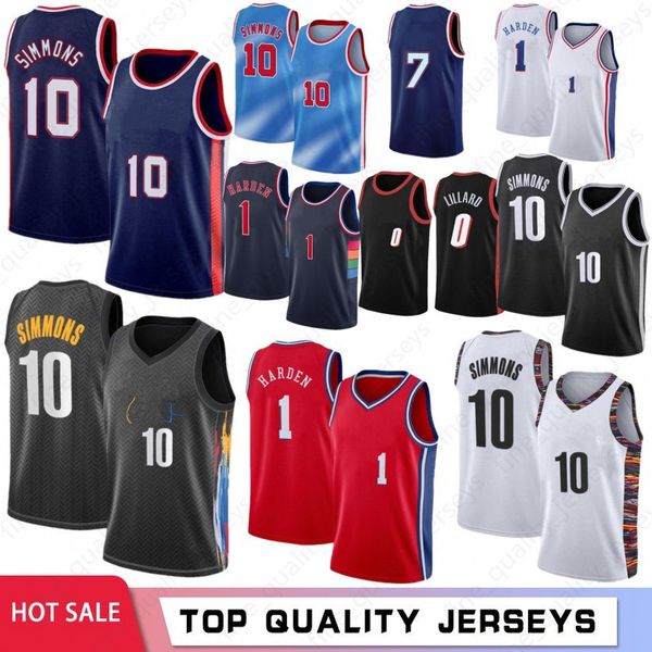 

2022 ben 10 simmons jerseys jame 1 s harden men basketball jerseys 0 damian man lillard stock s-xxl blue white red black embroidery camiseta, Black;red