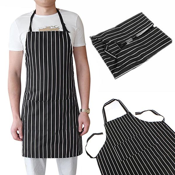 

aprons 1pc adjustable black stripe bib apron with 2 pockets chef waiter for el restaurant kitchen cook tool accessories