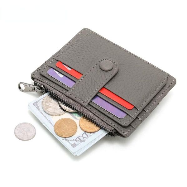 

card holders genuine leather holder zipper coin purse customized gift multiple slots cattlehide bag wallet cross-border supply, Brown;gray