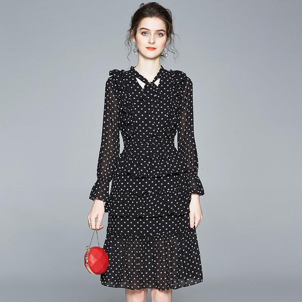 

casual dresses 2021 women spring summer high fashion v neck geometric printed case dress female elegant slim long sleeve chiffon, Black;gray