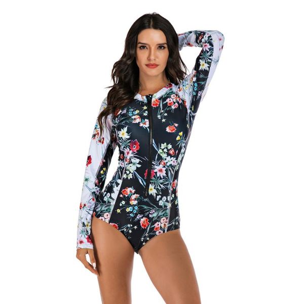 

bikinis set sagace women swimsuit plus szie wetsuits european and american printed zip siamese long sleeve swim swimwear