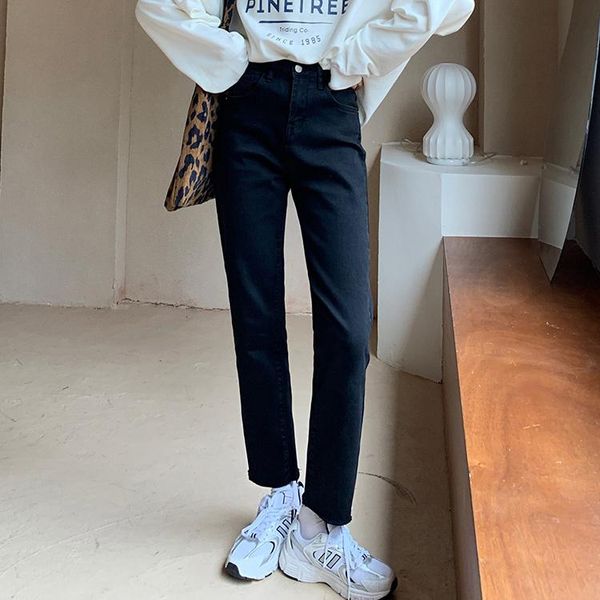 

women's jeans straight pants, wide leg pants with rough edges, black jeans, autumn 2021 high waist, slim trend, Blue