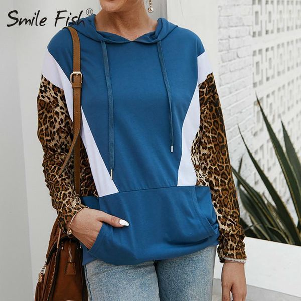 

leopard printed sleeve 2019 femme fashion pocket patchwork sweatshirt hoodies women casual autumn winter hooded streetwear gv3471, Black