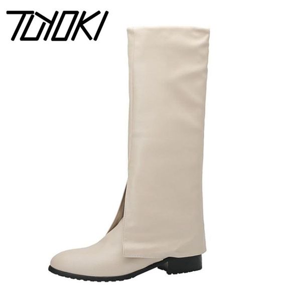 Stiefel Tuyoki Größe 32-43 Mittlere Wade für Frauen Schuhe Niedrige Absätze Slip On Mode Winter Cool Ins Outdoor Warme Damenschuhe