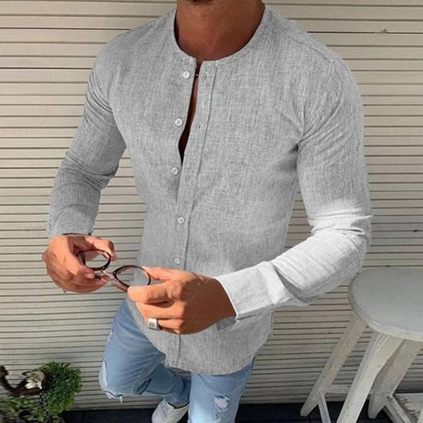 

men's casual shirts autumn round neck linen solid color shirt., White;black