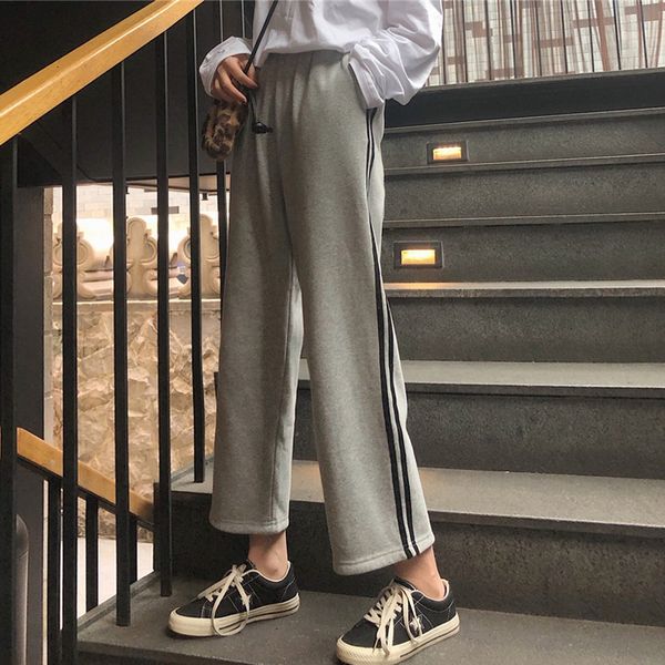 

2021 Top quality Spring Autumn Women Harajuku Trousers Wide Leg Female Joggers Sweatpants Girls Straight Crop Pants KA3Y, Black;white