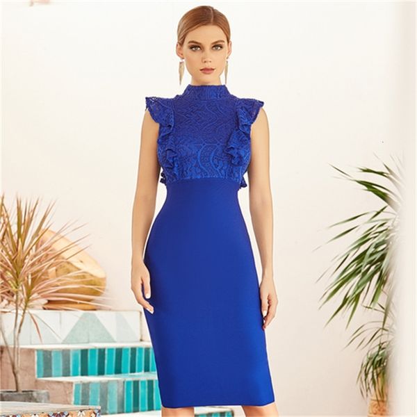 

high female collar no sleeve decorated sides with bandage thin lace knee length vintage dress r7aa, White
