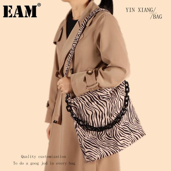 

cross body [eam] women large capacity zebra pattern acrylic chain canvas personality all-match crossbody shoulder bag fashion tide 2021