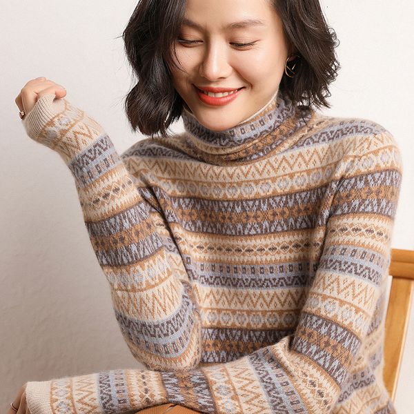 

2021 new warm thickening pullover female turtleneck long sleeve women's autumn winter 100% cashmere knitting jumper women sweater 88z3, White;black