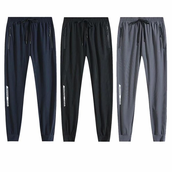 

running pants 2021 spring and summer ice silk casual men's loose quick-drying breathable sports zipper pocket thin training, Black;blue