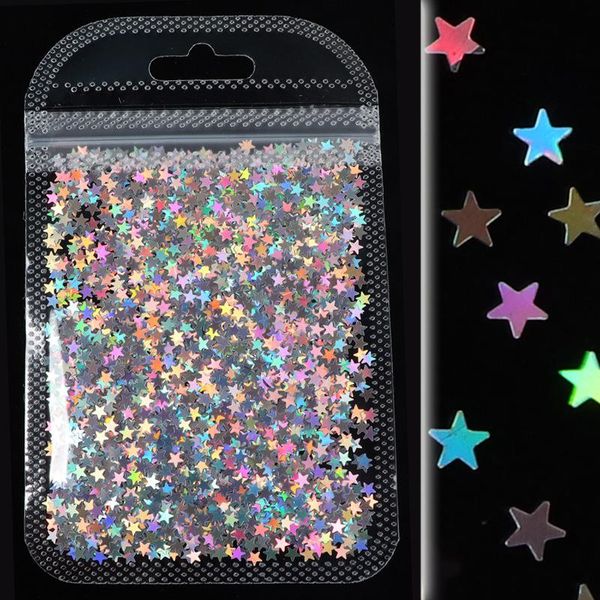 

nail art decorations 1 bag of transparent bone bag,12-color laser small star sequins jewelry five-pointed nails, Silver;gold